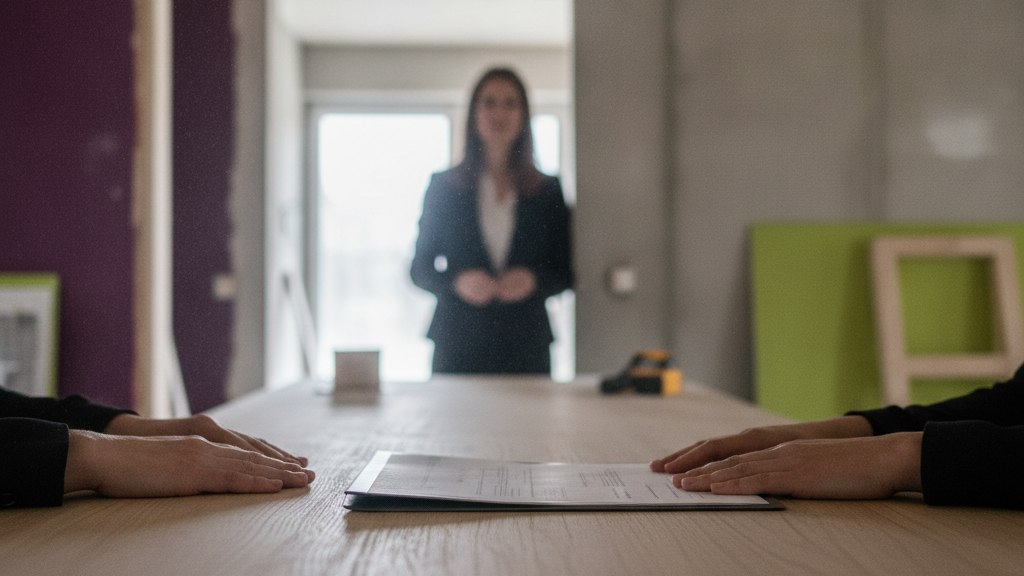 Deux mains posées sur une table de banque avec un dossier fermé